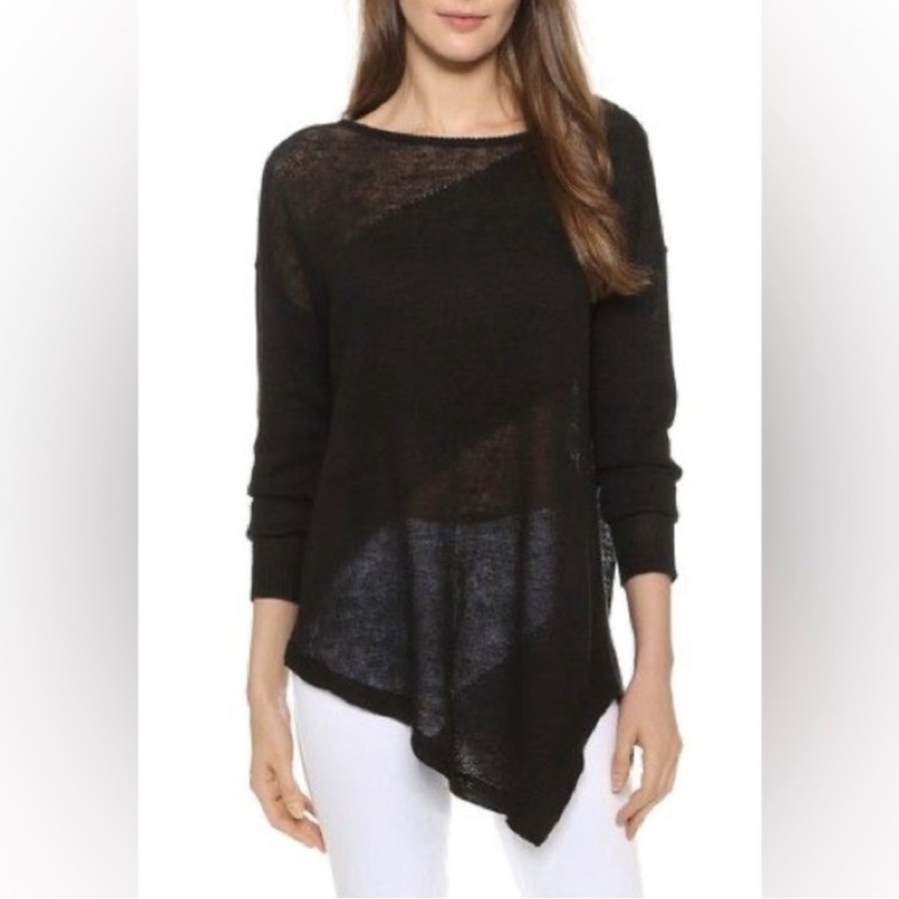 Alice + Olivia 100% Linen Knit Asymmetrical Hem Sweater